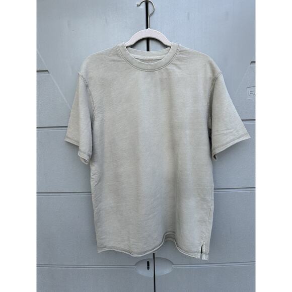 Italian Distressed Men Faded T-Shirt Sz M Sand Heavy Cotton Y2K Grunge Oversized - Picture 1 of 9